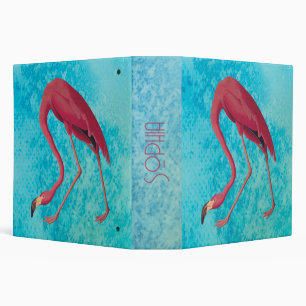 Audubon Pink Flamingo on Blue Watercolor 3 Ring Binder