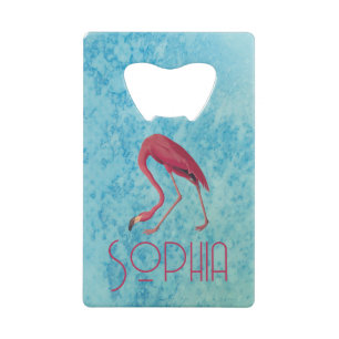 Audubon Pink Flamingo on Blue Watercolor Credit Card Bottle Opener