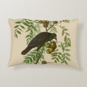 Audubon Purple Grackle Bird Print Vintage Botanic Accent Pillow