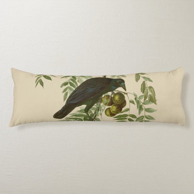 Audubon Purple Grackle Bird Print Vintage Botanic Body Pillow (Front)