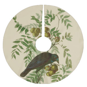 Audubon Purple Grackle Bird Print Vintage Botanic Brushed Polyester Tree Skirt