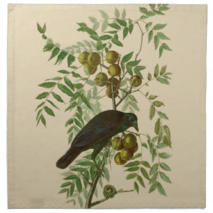 Audubon Purple Grackle Bird Print Vintage Botanic Cloth Napkin