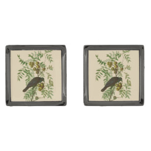 Audubon Purple Grackle Bird Print Vintage Botanic Cufflinks