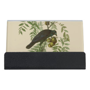 Audubon Purple Grackle Bird Print Vintage Botanic Desk Business Card Holder