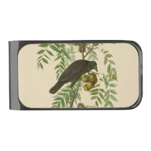 Audubon Purple Grackle Bird Print Vintage Botanic Gunmetal Finish Money Clip