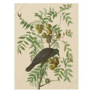 Audubon Purple Grackle Bird Print Vintage Botanic Tablecloth