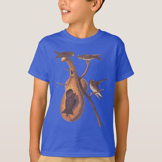 Audubon Purple Martin Bird Family Building a Home T-Shirt (Front)
