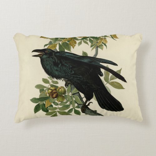 Audubon Raven Bird Classic Artwork Accent Pillow
