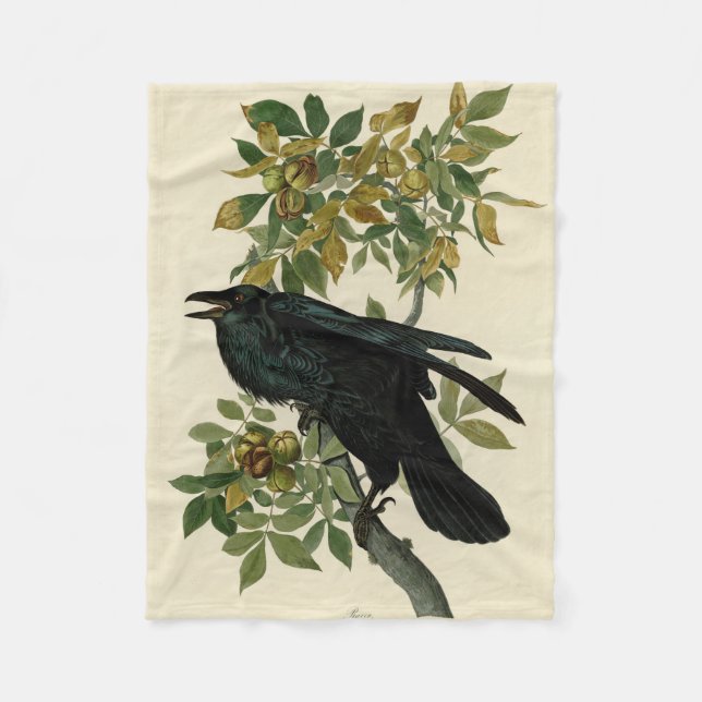 Audubon Raven Bird Classic Artwork Fleece Blanket (Front)