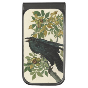 Audubon Raven Bird Classic Artwork Gunmetal Finish Money Clip