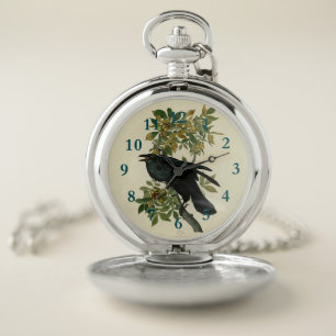 Audubon Raven Bird Classic Artwork Pocket Watch