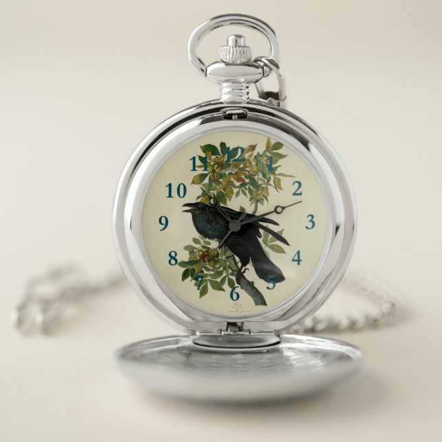 Audubon Raven Bird Classic Artwork Pocket Watch (Inside)