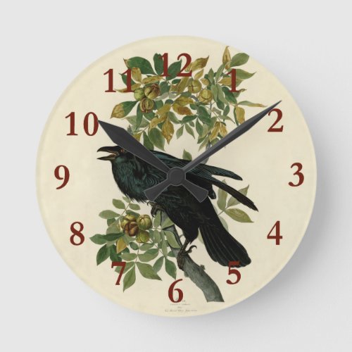 Audubon Raven Bird Classic Artwork Round Clock