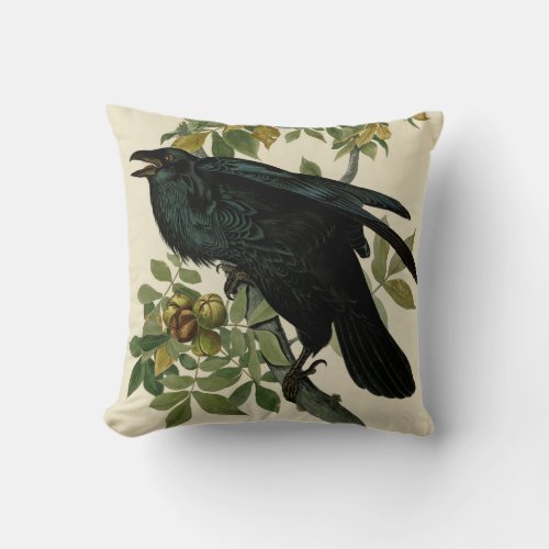 Audubon Raven Bird Classic Artwork Throw Pillow