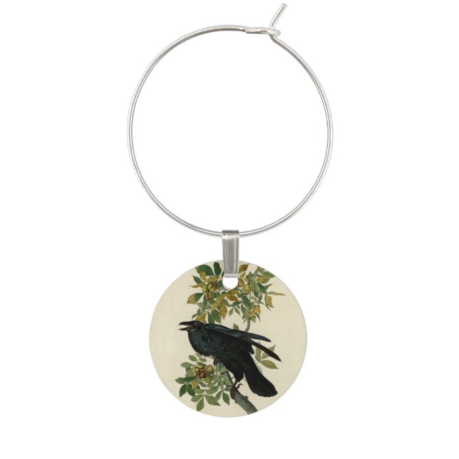 Audubon Raven Bird Classic Artwork Wine Charm (Front)
