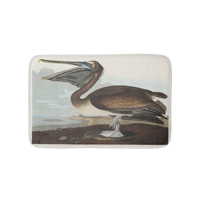 Audubon Seaside Brown Pelican Watercolor Painting Bath Mat (Front)