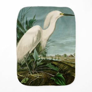 Audubon Snowy Heron White Egret Bird Birding Baby Burp Cloth