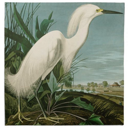 Audubon Snowy Heron White Egret Bird Birding Cloth Napkin