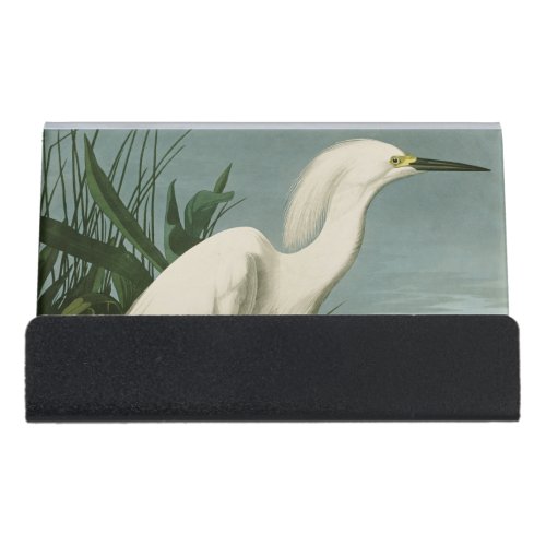 Audubon Snowy Heron White Egret Bird Birding Desk Business Card Holder