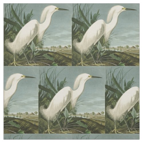 Audubon Snowy Heron White Egret Bird Birding Fabric