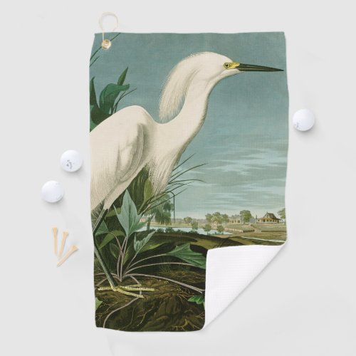 Audubon Snowy Heron White Egret Bird Birding Golf Towel