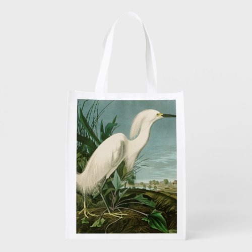 Audubon Snowy Heron White Egret Bird Birding Grocery Bag