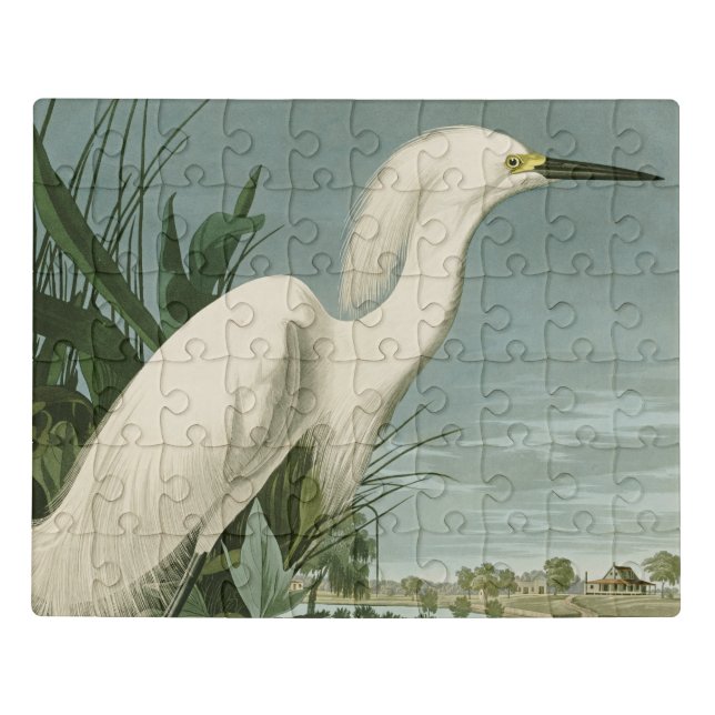 Audubon Snowy Heron White Egret Bird Birding Jigsaw Puzzle (Puzzle Horizontal)