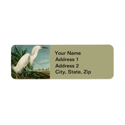Audubon Snowy Heron White Egret Bird Birding Label
