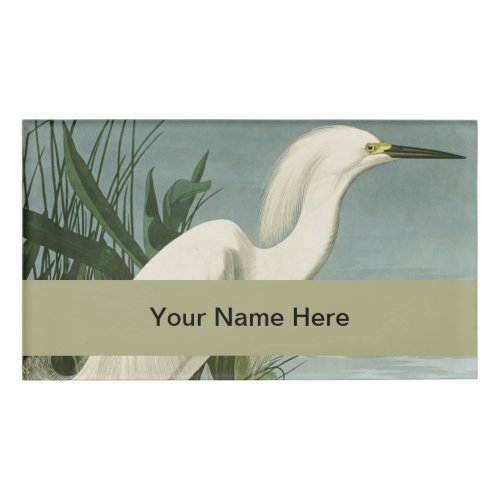 Audubon Snowy Heron White Egret Bird Birding Name Tag