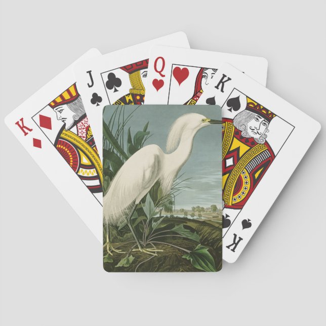 Audubon Snowy Heron White Egret Bird Birding Poker Cards (Back)