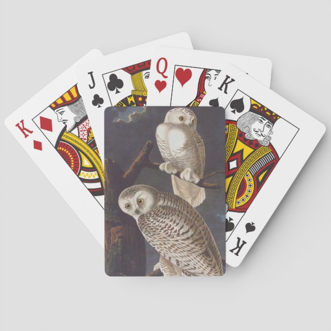 Audubon Snowy White Owls on a Dark Cloudy Night Poker Cards (Back)