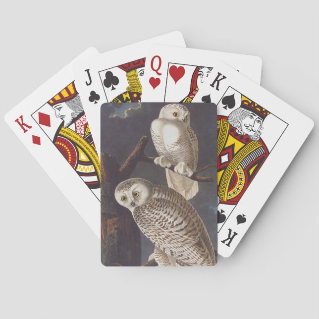 Audubon Snowy White Owls on a Dark Cloudy Night Poker Cards (Back)