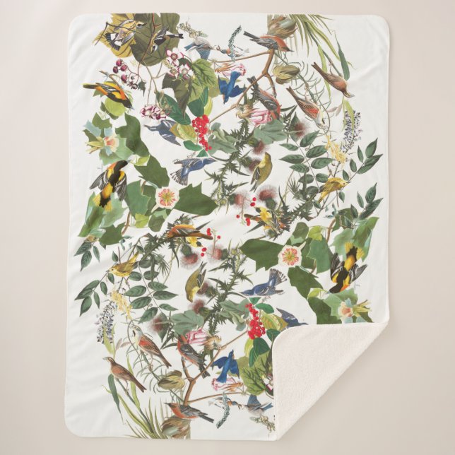 Audubon Songbird Birds Wildlife Sherpa Blanket (Front)