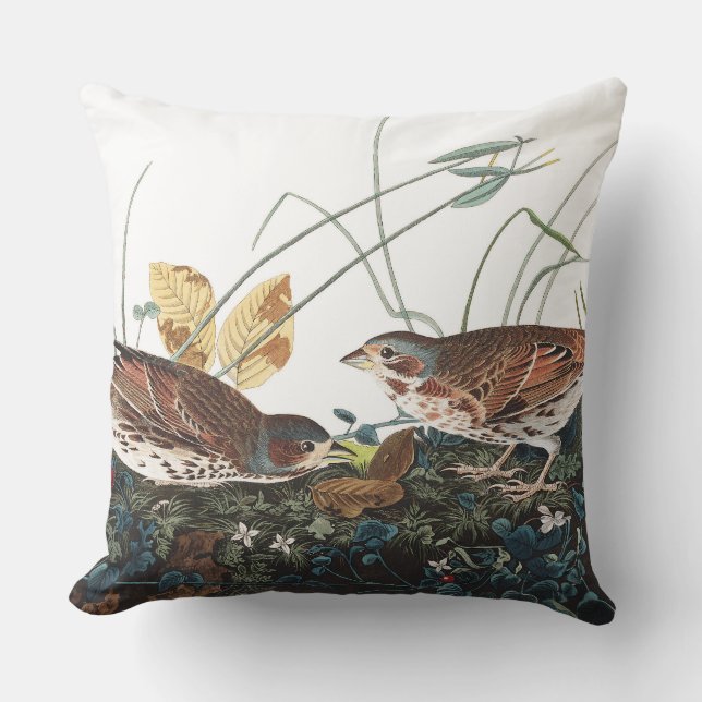 Audubon Sparrow Birds Wildlife Animal Throw Pillow (Front)