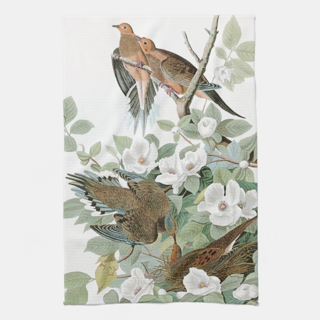 Audubon Turtle Dove Birds Flowers Kitchen Towel (Vertical)