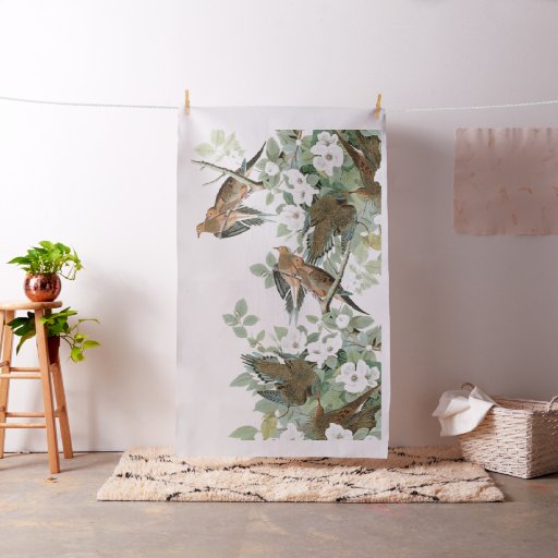 Audubon Turtle Dove Birds Wildlife Floral Fabric