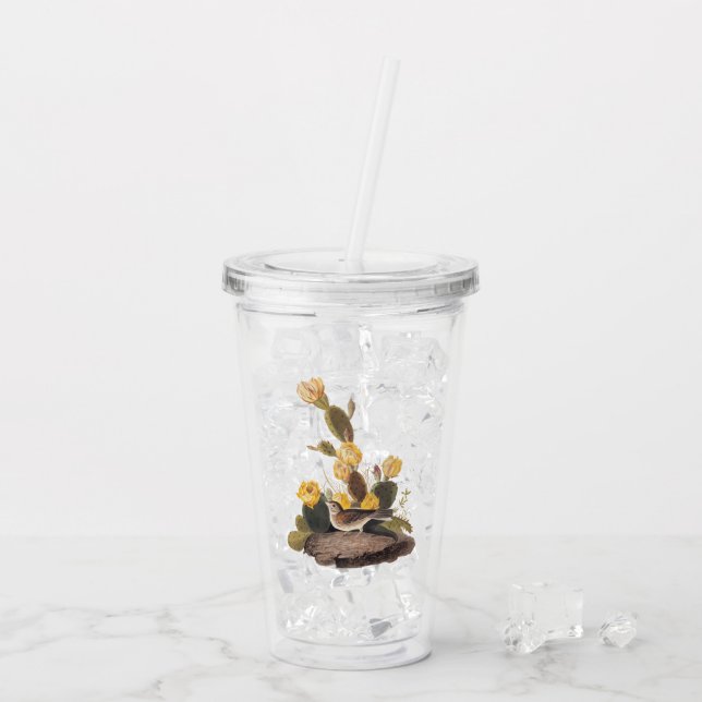 Audubon Vesper Sparrow and Prickly Pear Cactus Acrylic Tumbler (Back Ice)