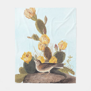 Audubon Vesper Sparrow and Prickly Pear Cactus Fleece Blanket