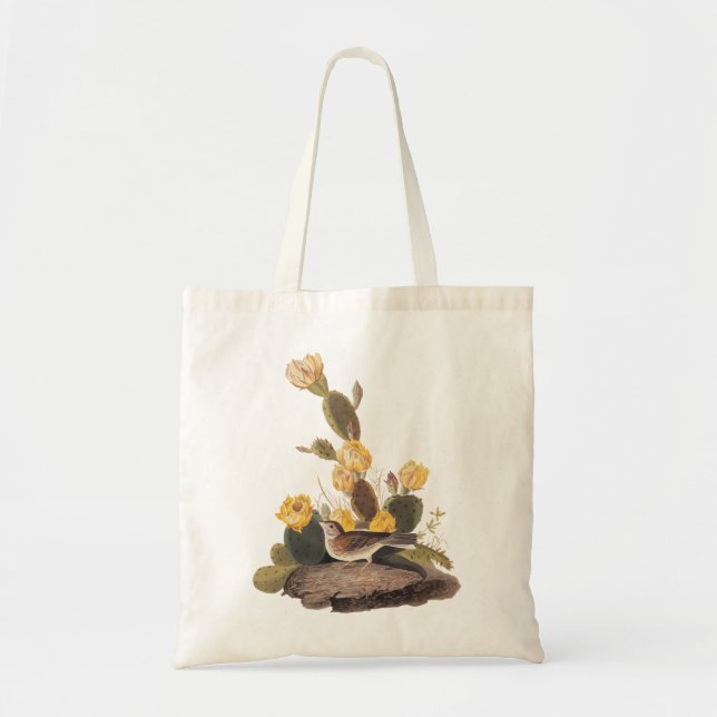 Audubon Vesper Sparrow and Prickly Pear Cactus Tote Bag (Front)