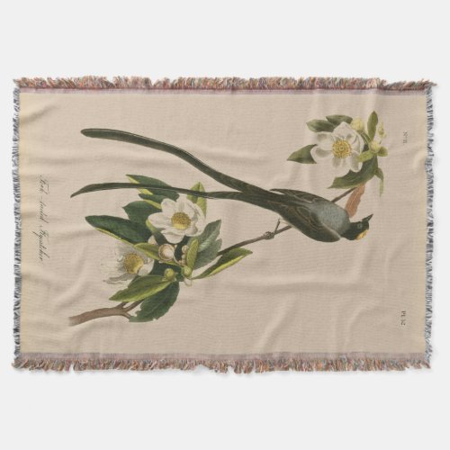 Audubon Vintage Floral Bird Fork_tailed Flycatcher Throw Blanket