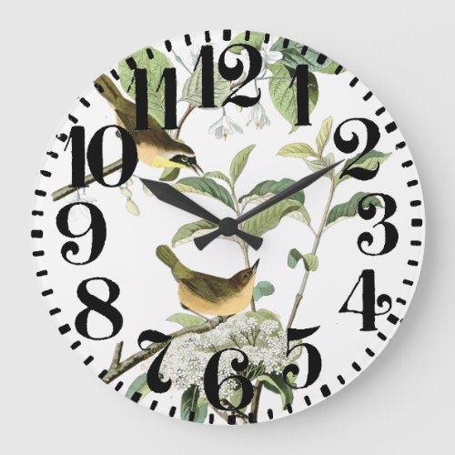 Audubon Warbler Birds Floral Big Number Wall Clock
