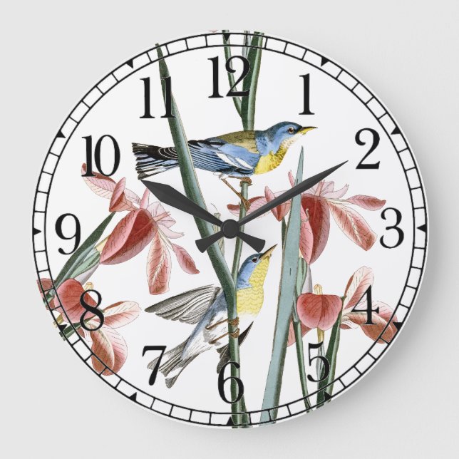 Audubon Warbler Birds Wildlife Floral Wall Clock (Front)