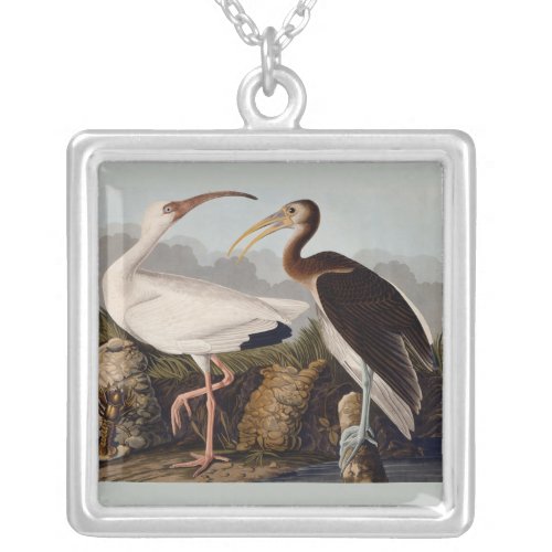 Audubon White Ibis Bird Wildlife Silver Plated Necklace