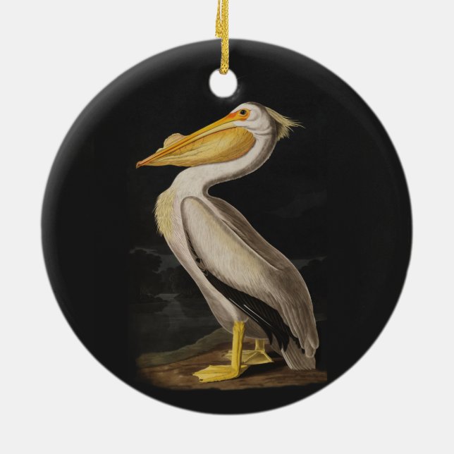 Audubon White Pelican Bird America Ceramic Ornament (Back)