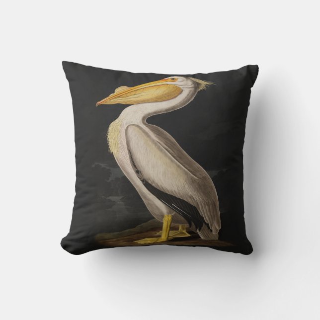 Audubon White Pelican Bird America Throw Pillow (Front)