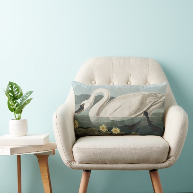 Audubon White Swan Waterfowl Painting Lumbar Pillow (Chair)
