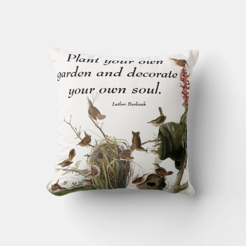 Audubon Wren Birds Animal Flower Nest Throw Pillow