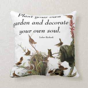Audubon Wren Birds Animal Flower Nest Throw Pillow