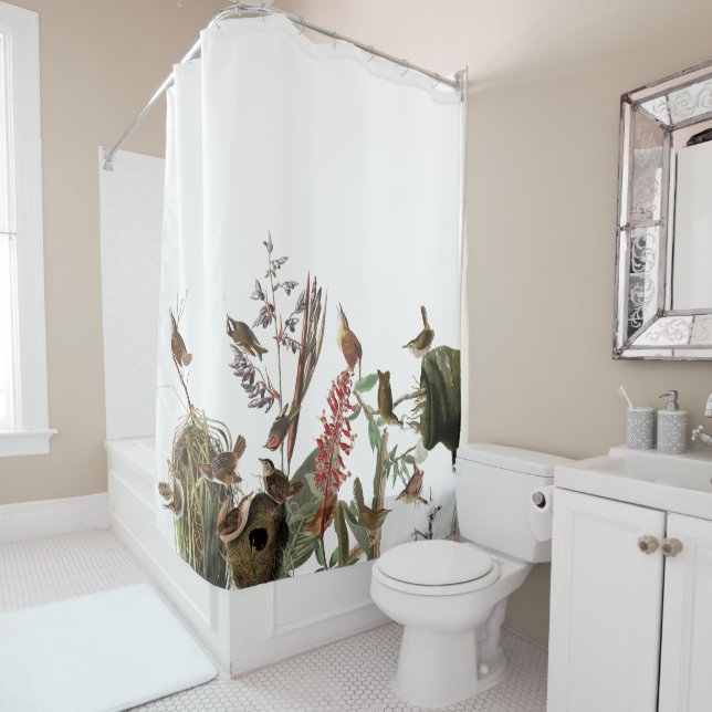 Audubon Wren Birds Animals Flowers Shower Curtain (In Situ)
