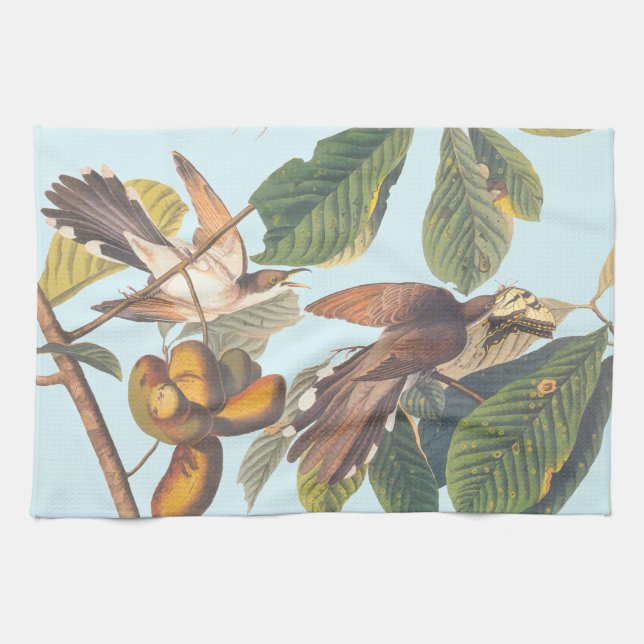 Audubon Yellow-Billed Cuckoo Birds in Fruit Tree Kitchen Towel (Horizontal)